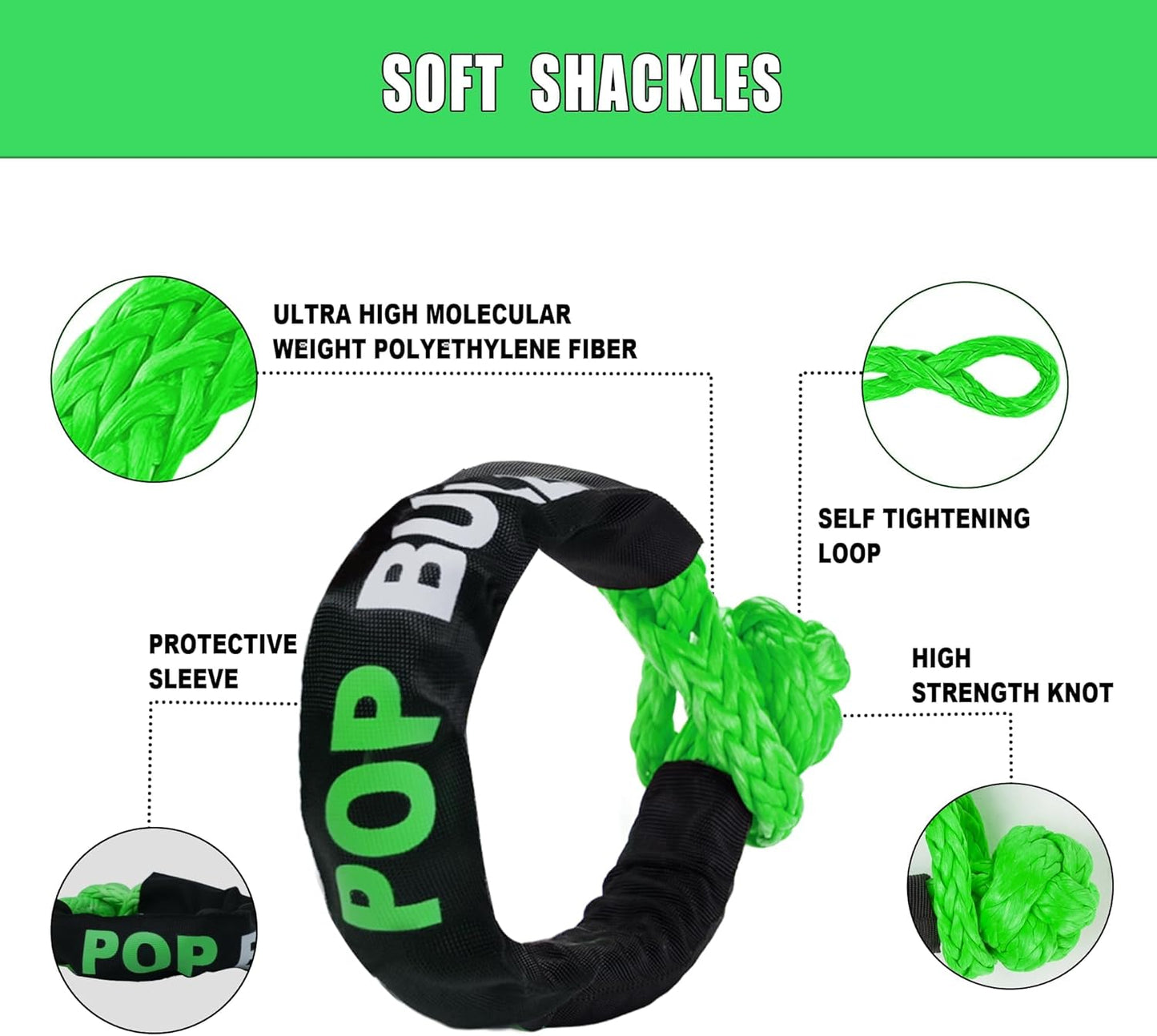 Kinetic Recovery Rope, Snatch Strap, Heavy Duty Stretch Nylon Towing Ropes with 2pcs Soft Shackles for Offroad Vehicle, Jeep, SUV, ATV, Tractor Elastic Ropes Kit