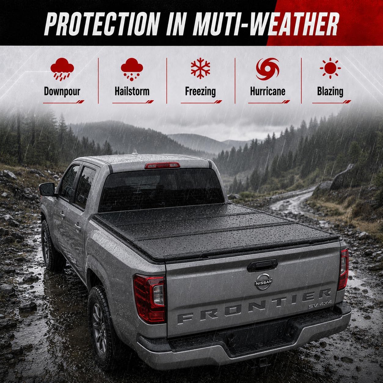 OPENROAD Tri Fold Hard Truck Bed Tonneau Cover Compatible with Nissan Frontier (2022-2026)-5ft(60") Bed, Heavy Duty Aluminum, No Drill Installation, Weather Resistant, Waterproof