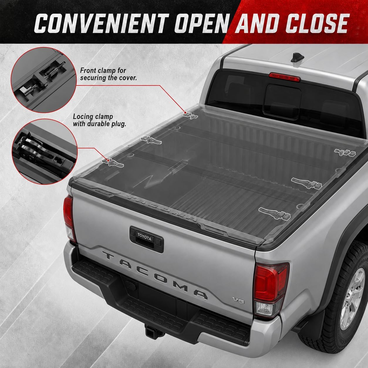 OPENROAD Hard Tri Fold Truck Bed Tonneau Cover for Toyota Tacoma (2016-2023)-5ft(60") Bed, Heavy Duty Aluminum Folding Pickup Truck Bed Cover, No Drill Installation, Weather Resistant, Waterproof