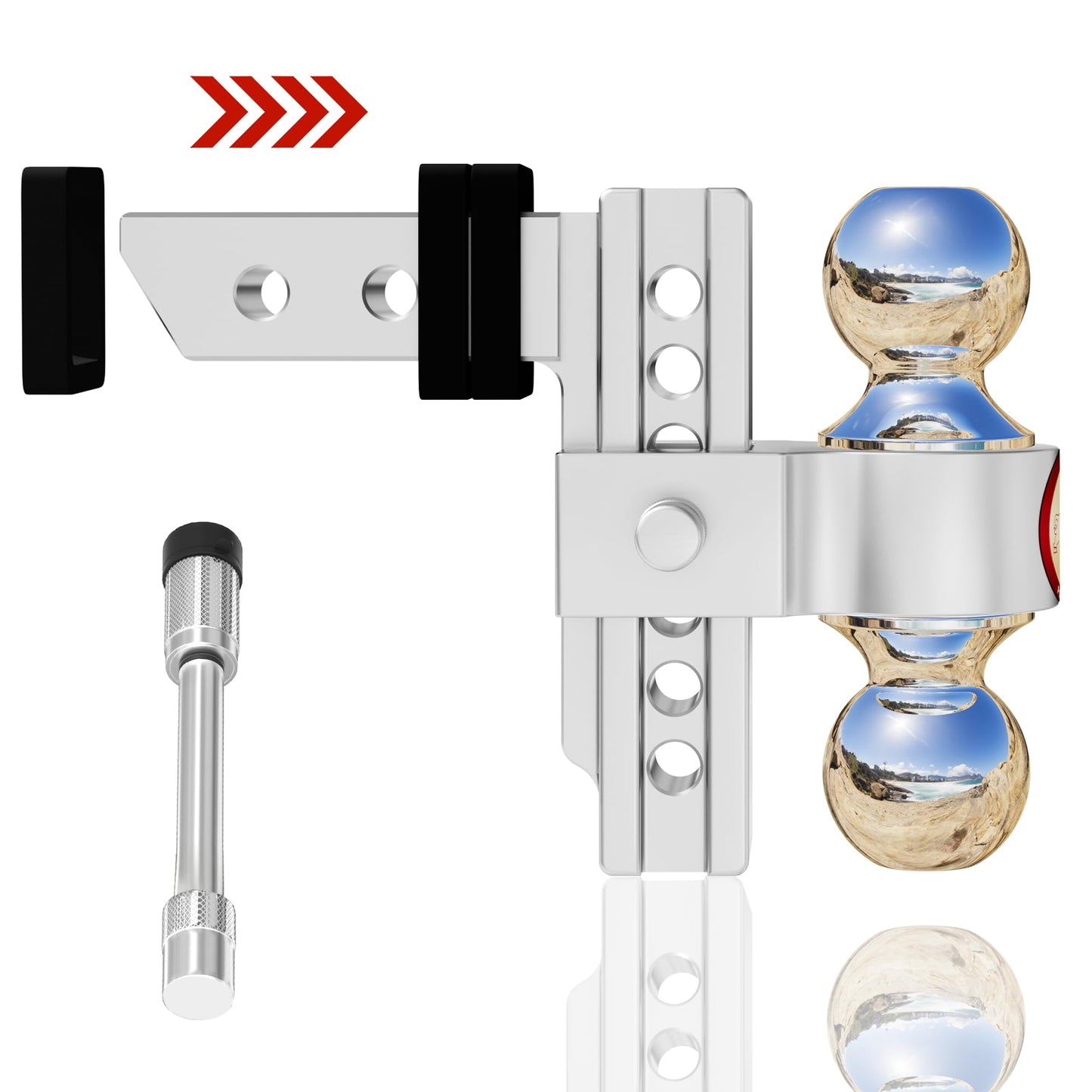 Adjustable Trailer Hitch, Fits 2-Inch Receiver,  Heavy Duty Aluminum Drop Hitch,12,500 LBS GTW-Tow Hitch for Truck Jeep Trailer with Double Stainless Steel Locks, Not Loose