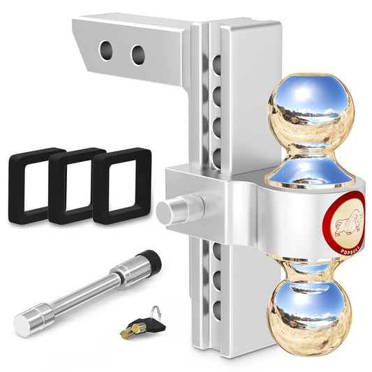 Adjustable Trailer Hitch, Fits 2-Inch Receiver,  Heavy Duty Aluminum Drop Hitch,12,500 LBS GTW-Tow Hitch for Truck Jeep Trailer with Double Stainless Steel Locks, Not Loose