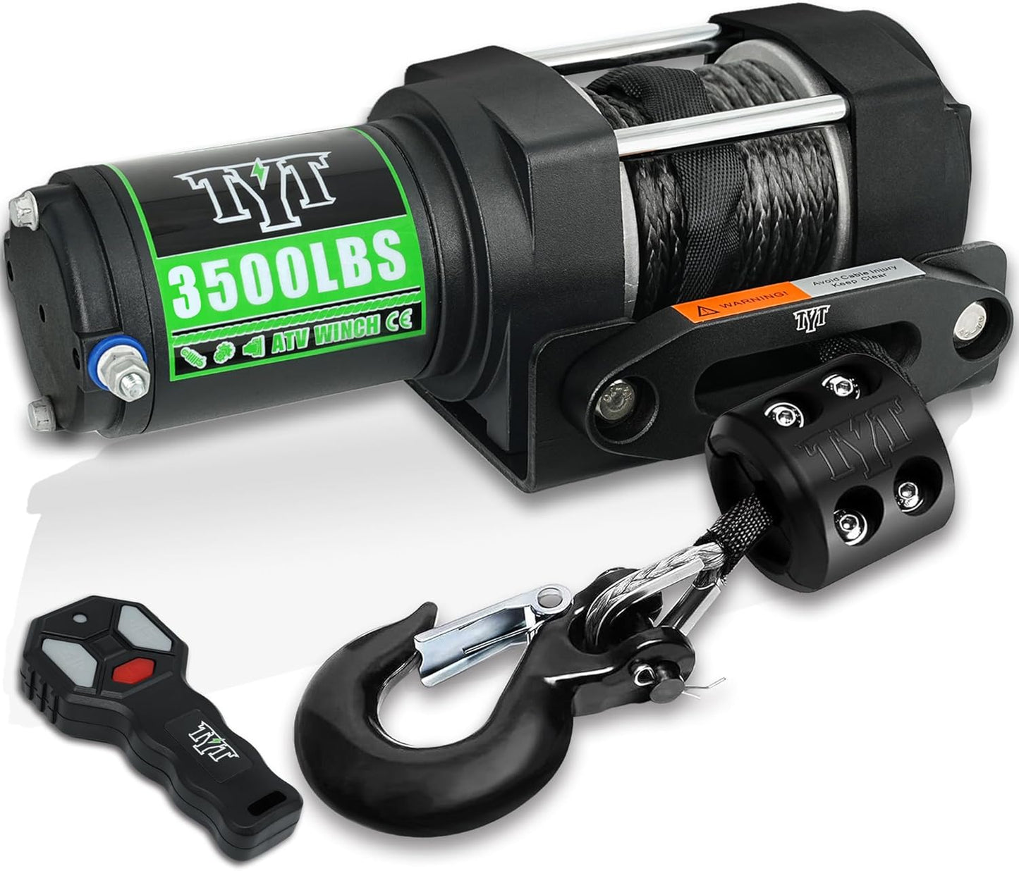 TYT (2500lb|3000lb|3500lb|6500lb) ATV Winch, 12V DC Electric Winch with Wireless Remote and Wired Switch, 1/5"x 32FT Synthetic Winch Rope with Fairlead and Winch Mounting Plate