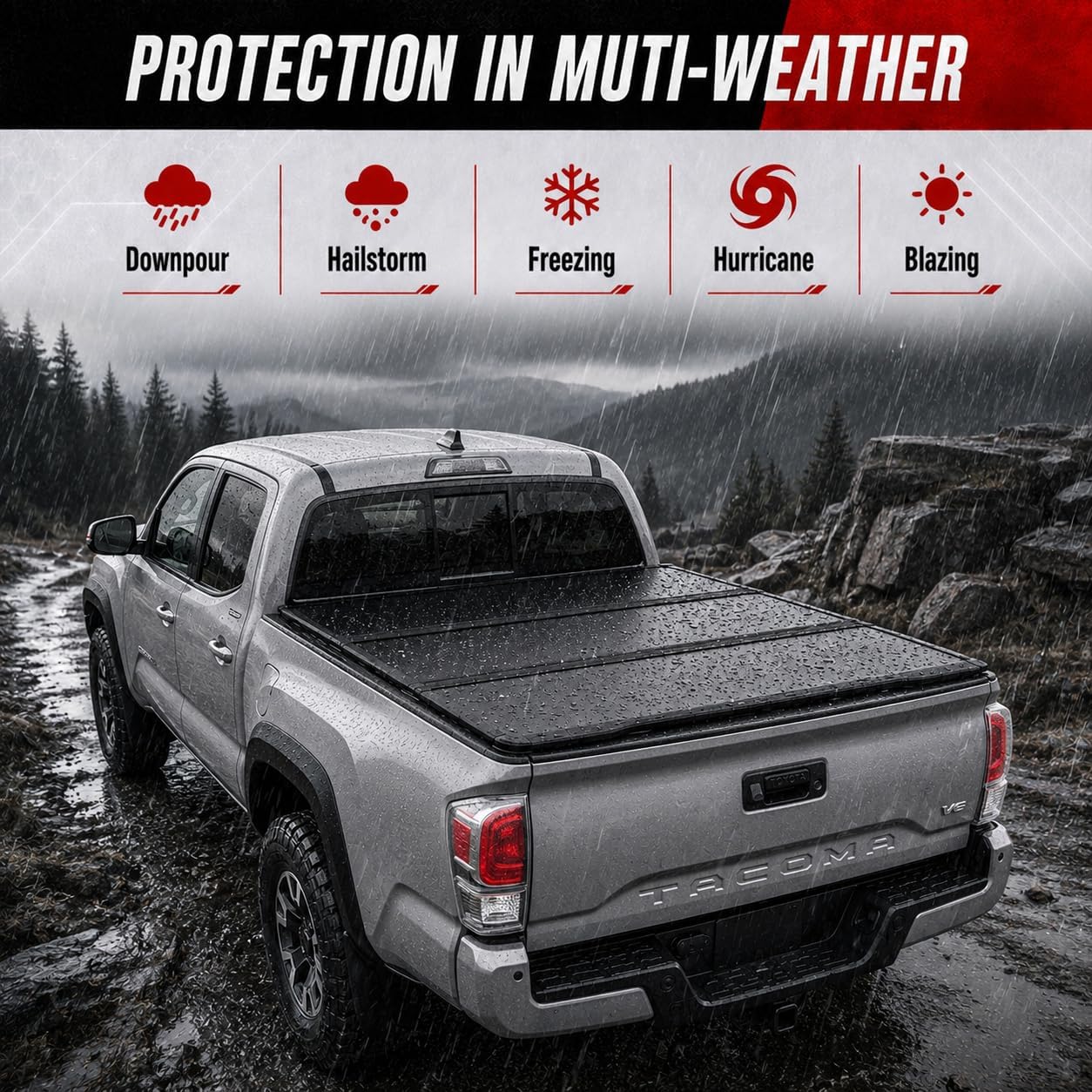 OPENROAD Hard Tri Fold Truck Bed Tonneau Cover for Toyota Tacoma (2016-2023)-5ft(60") Bed, Heavy Duty Aluminum Folding Pickup Truck Bed Cover, No Drill Installation, Weather Resistant, Waterproof