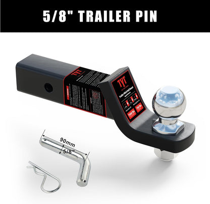 TYT Trailer Hitch Ball Mount with 2 Inch Ball & Pin, Fits 2 Inch Receiver, 7500lbs, 2 Inch Drop, Upgraded Hitch Kit Black with Anti-Rattle Pin