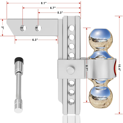 Adjustable Trailer Hitch, Fits 2-Inch Receiver,  Heavy Duty Aluminum Drop Hitch,12,500 LBS GTW-Tow Hitch for Truck Jeep Trailer with Double Stainless Steel Locks, Not Loose