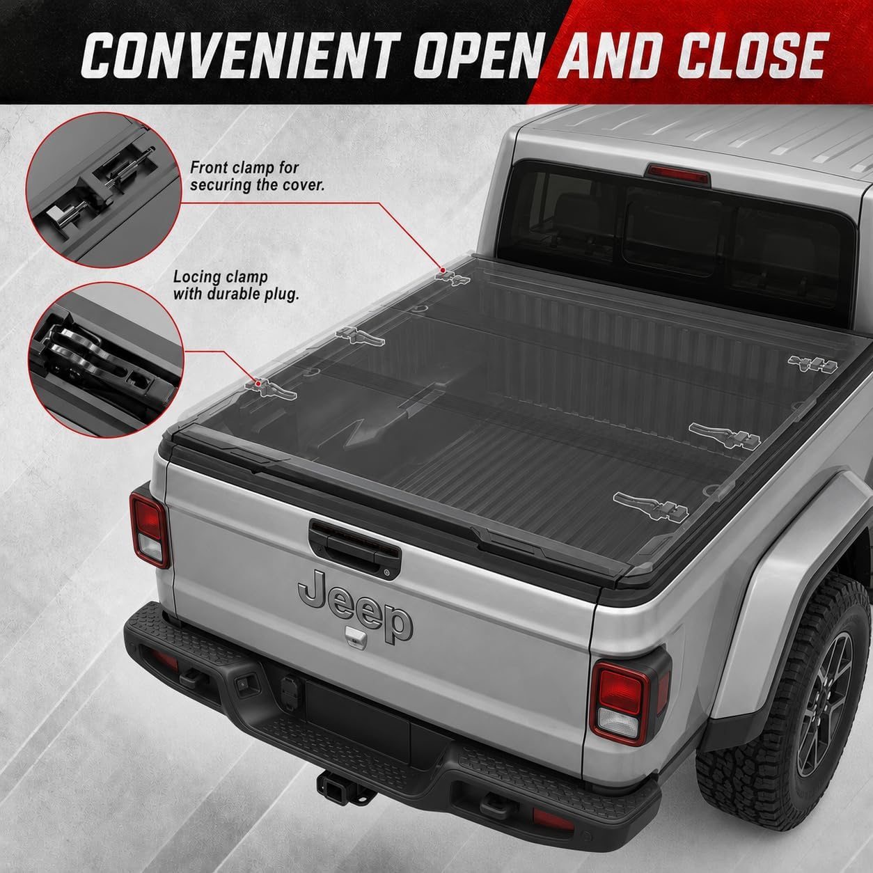OPENROAD Aluminum Hard Tri Fold Truck Bed Tonneau Cover Compatible with Jeep Gladiator JT (2019-2026)-5ft(60") Bed, Heavy Duty Folding Bed Cover, Easy No Drill Installation, Waterproof