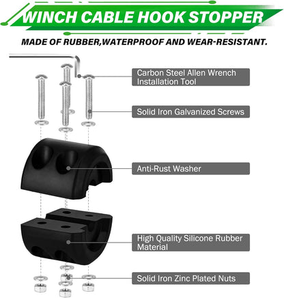 TYT Off-Road Winch Rope Kit - 3/16''x50', 8500 Lbs Green Synthetic Cable with Protective Sheath, Heavy-Duty Hook, Safety Pull Strap & Rubber Stopper Ideal for 4WD ATV UTV Vehicles, (JPS31650G)