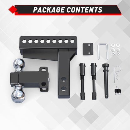 TYT Adjustable Truck Trailer Hitch for 2 inch Receiver, 6" Drop/Rise Tow Hitch with Dual Balls (2" & 2-5/16"), 22,000 lbs GTW, 2,200 lbs TW, Includes Two Pin Locks & Hitch Tightener