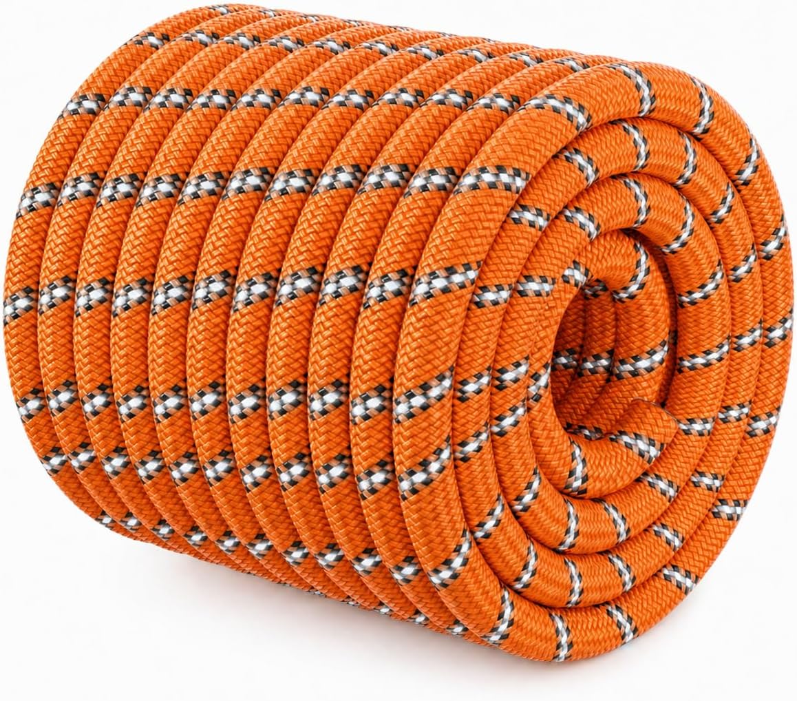 Double Braided Arborist Rigging Rope - 1/2 in X 100 ft 48 Strands Rappelling Outdoor Pulling Heavy Duty Polyester Bull Rope for Swing Tree Work Camping Rescue Hiking Logging - Orange