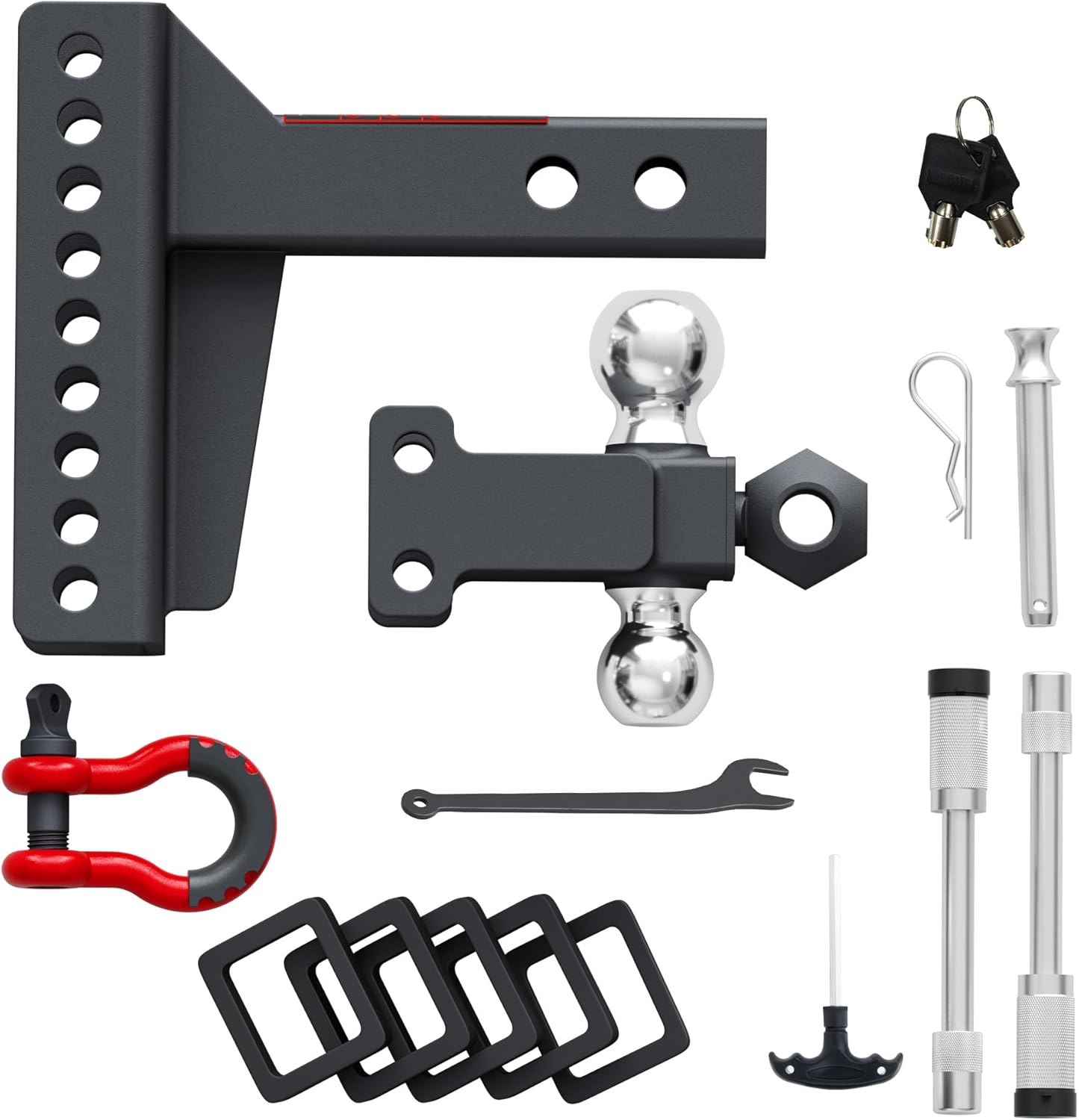 TYT Adjustable Trailer Hitch Ball Mount with Lock&Pin&Rotatable Tow Shackle, Fits 2-in Receiver, 2-in, 2-5/16-in Hitch Ball