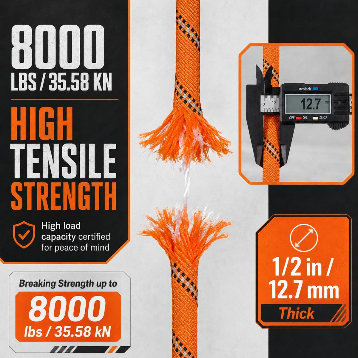 Double Braided Arborist Rigging Rope - 1/2 in X 100 ft 48 Strands Rappelling Outdoor Pulling Heavy Duty Polyester Bull Rope for Swing Tree Work Camping Rescue Hiking Logging - Orange