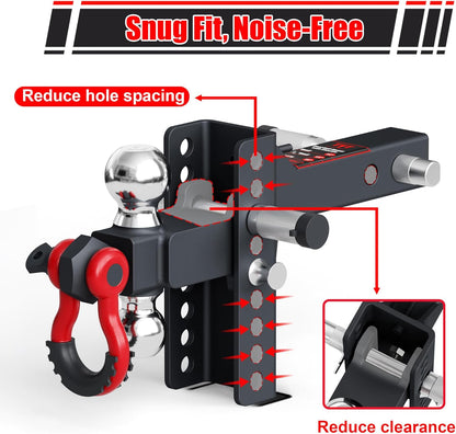 TYT Adjustable Trailer Hitch Ball Mount with Lock&Pin&Rotatable Tow Shackle, Fits 2-in Receiver, 2-in, 2-5/16-in Hitch Ball