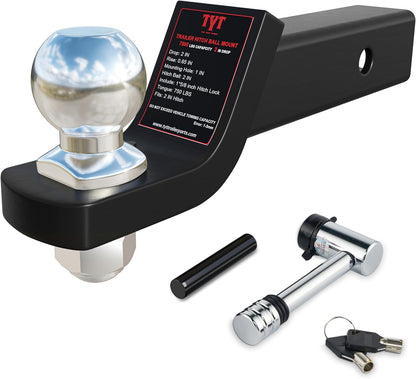 TYT Trailer Hitch Ball Mount with 2 Inch Ball & Pin, Fits 2 Inch Receiver, 7500lbs, 2 Inch Drop, Upgraded Hitch Kit Black with Anti-Rattle Pin