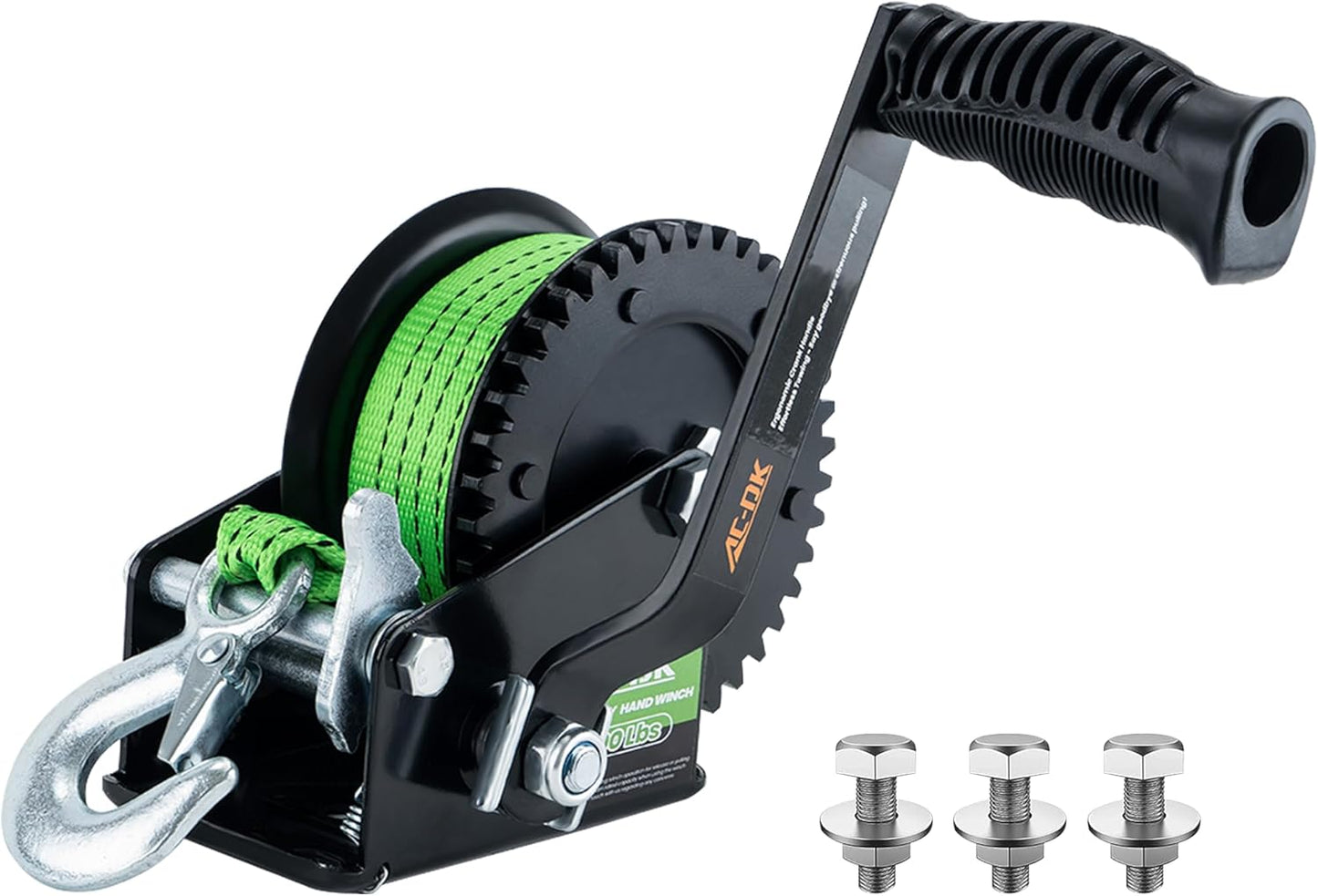 AC-DK 1600lbs Heavy Duty Boat Trailer Winch with 26FT Strap, 2-Way Ratchet & 4:1 Gear Trailer Winch, Portable Hand Crank Winch for Boat, Truck, Trailer, RV, ATV, Jet Ski