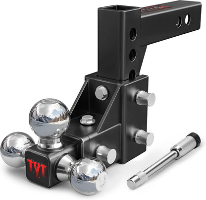 TYT Adjustable Truck Trailer Hitch for 2 inch Receiver, 6" Drop/Rise Tow Hitch with Dual Balls (2" & 2-5/16"), 22,000 lbs GTW, 2,200 lbs TW, Includes Two Pin Locks & Hitch Tightener