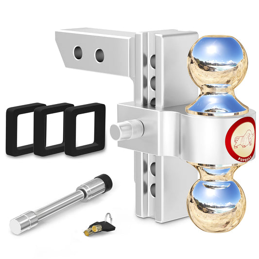 Adjustable Trailer Hitch, Fits 2-Inch Receiver,  Heavy Duty Aluminum Drop Hitch,12,500 LBS GTW-Tow Hitch for Truck Jeep Trailer with Double Stainless Steel Locks, Not Loose