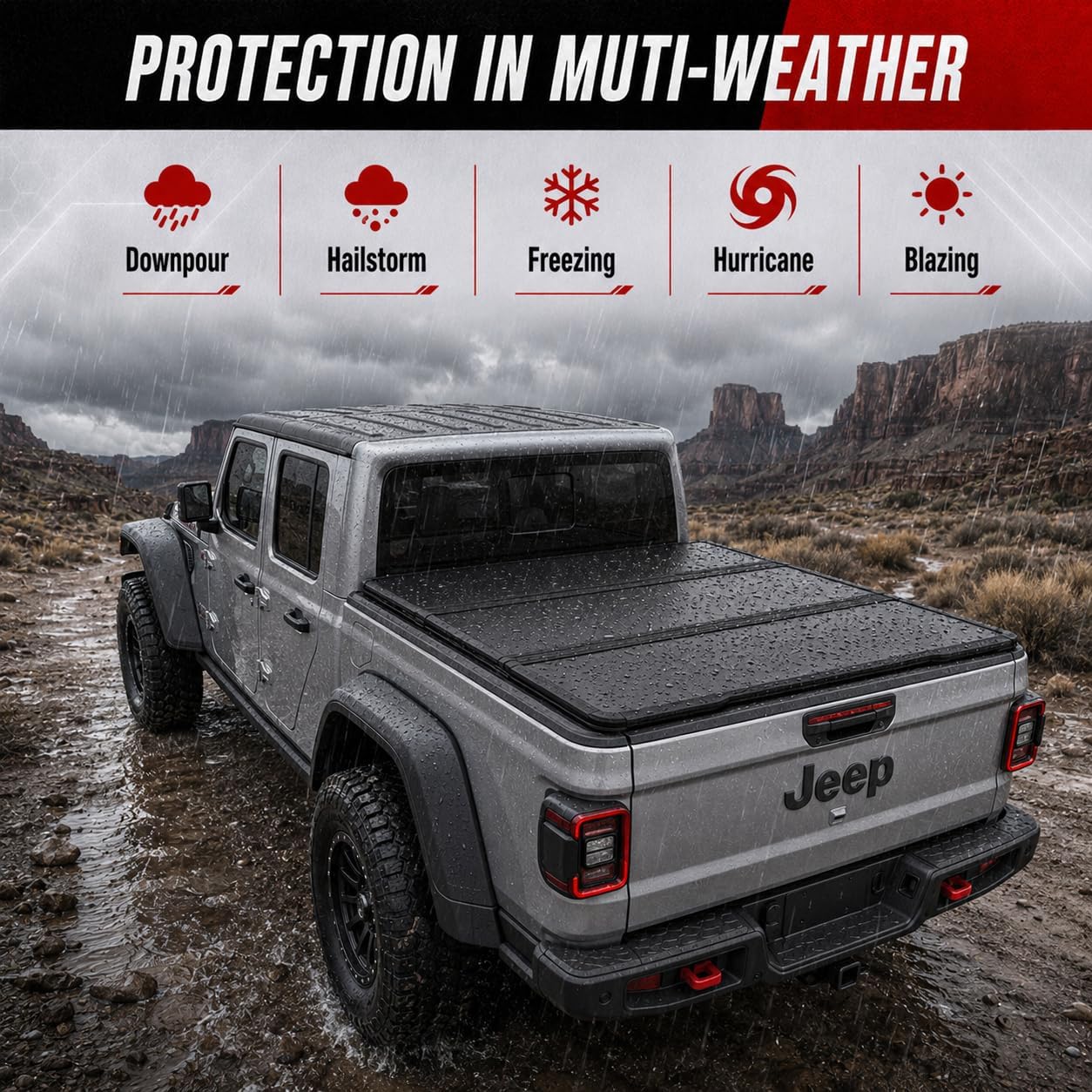 OPENROAD Aluminum Hard Tri Fold Truck Bed Tonneau Cover Compatible with Jeep Gladiator JT (2019-2026)-5ft(60") Bed, Heavy Duty Folding Bed Cover, Easy No Drill Installation, Waterproof