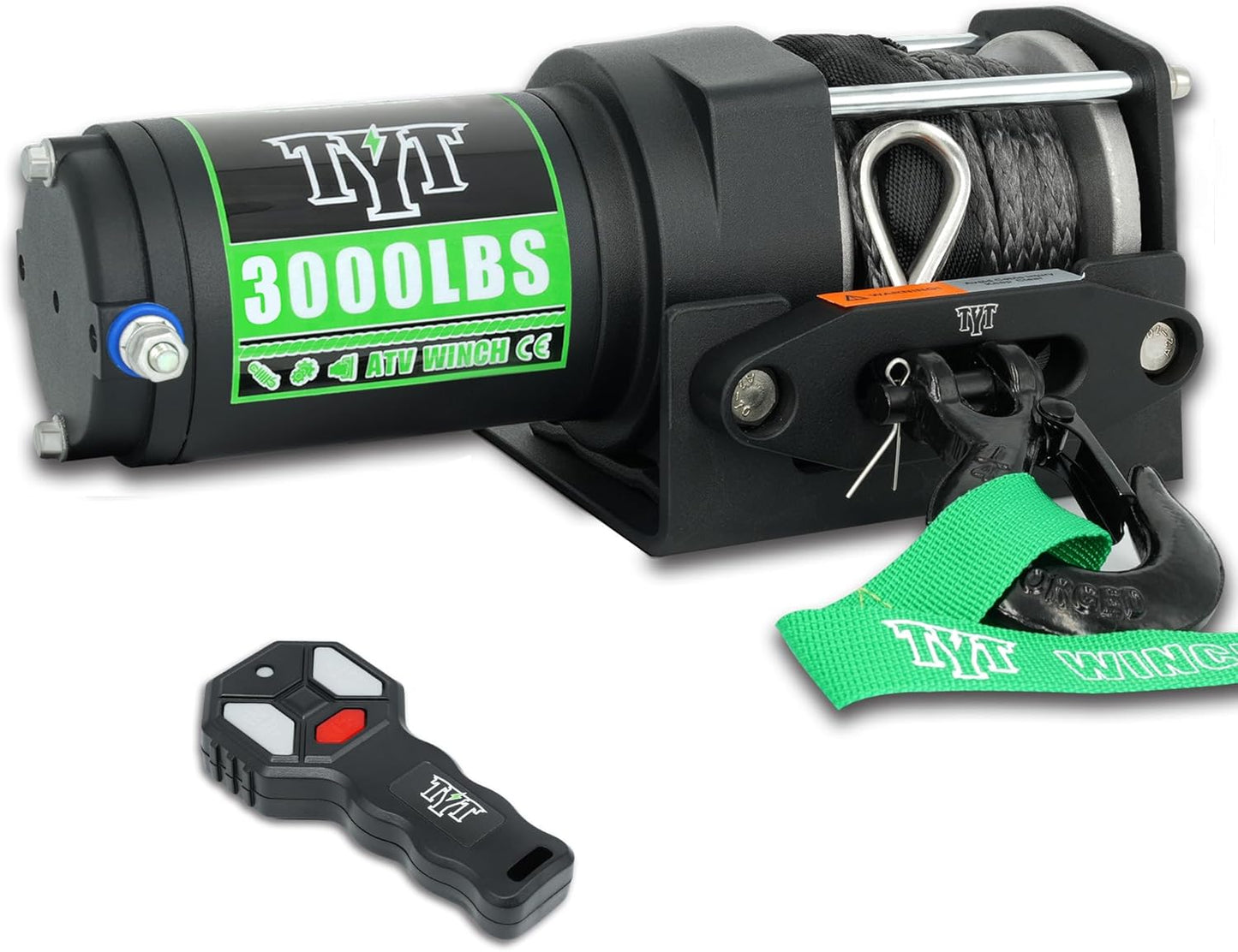 TYT (2500lb|3000lb|3500lb|6500lb) ATV Winch, 12V DC Electric Winch with Wireless Remote and Wired Switch, 1/5"x 32FT Synthetic Winch Rope with Fairlead and Winch Mounting Plate