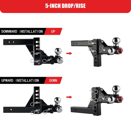 TYT Adjustable Trailer Hitch Ball Mount, Tri-Ball (1-7/8'' X 2'' X 2-5/16''), Fits 2'' Receiver