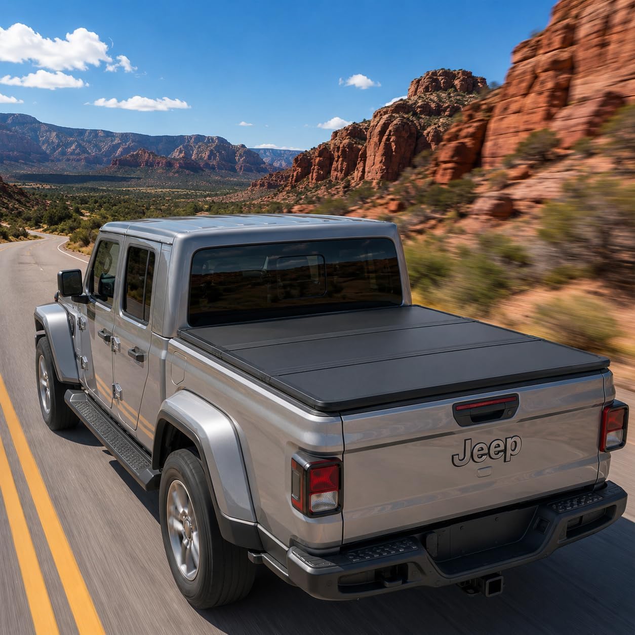 OPENROAD Aluminum Hard Tri Fold Truck Bed Tonneau Cover Compatible with Jeep Gladiator JT (2019-2026)-5ft(60") Bed, Heavy Duty Folding Bed Cover, Easy No Drill Installation, Waterproof