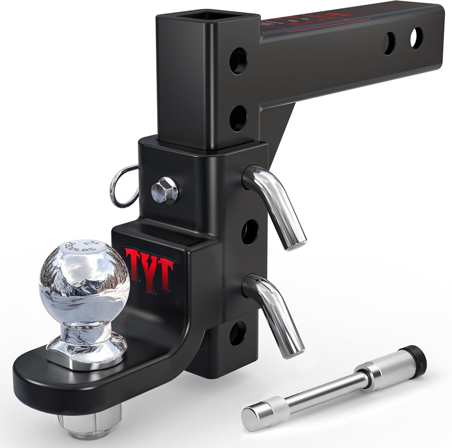 TYT Adjustable Truck Trailer Hitch for 2 inch Receiver, 6" Drop/Rise Tow Hitch with Dual Balls (2" & 2-5/16"), 22,000 lbs GTW, 2,200 lbs TW, Includes Two Pin Locks & Hitch Tightener