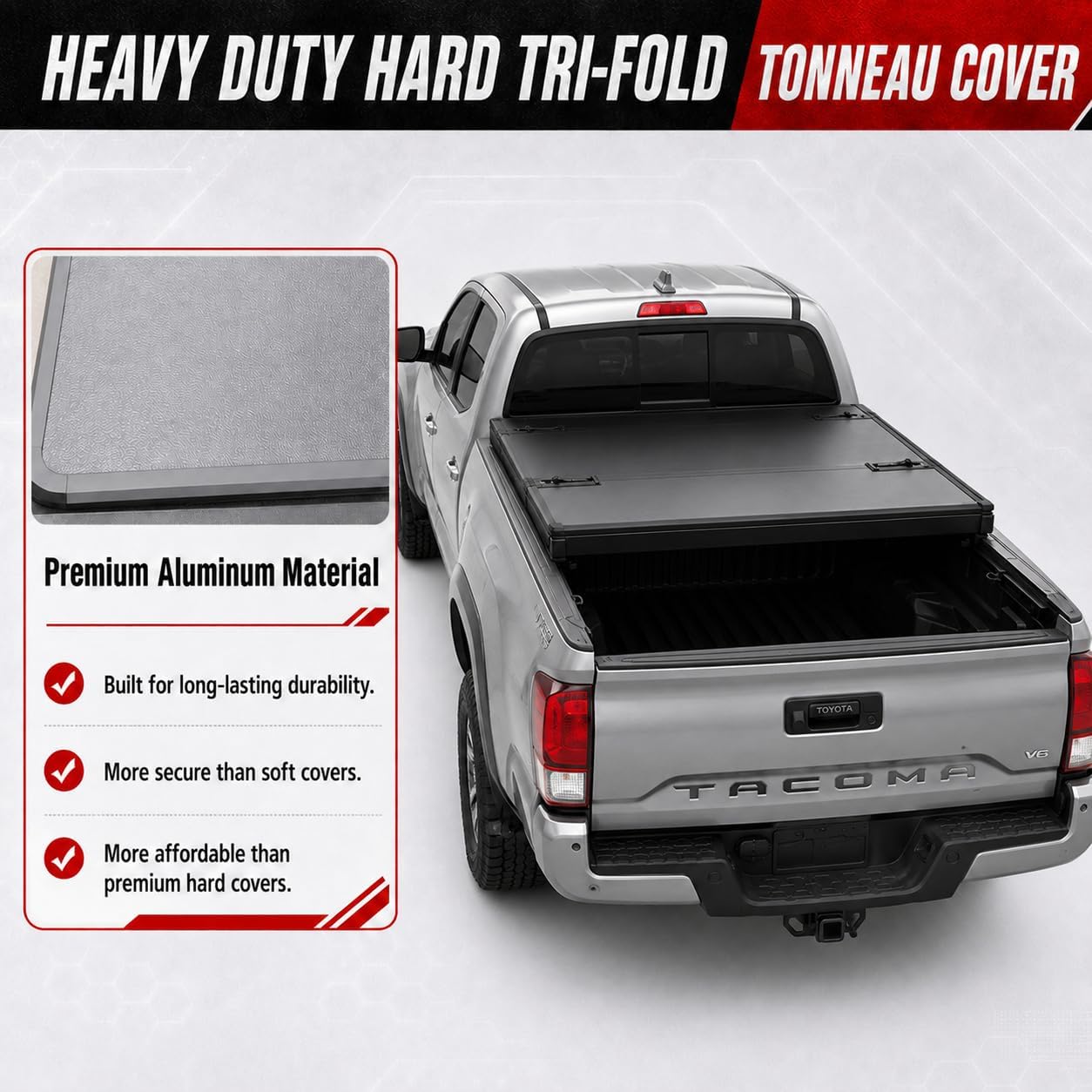 OPENROAD Hard Tri Fold Truck Bed Tonneau Cover for Toyota Tacoma (2016-2023)-5ft(60") Bed, Heavy Duty Aluminum Folding Pickup Truck Bed Cover, No Drill Installation, Weather Resistant, Waterproof