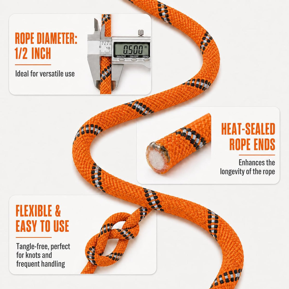 Double Braided Arborist Rigging Rope - 1/2 in X 100 ft 48 Strands Rappelling Outdoor Pulling Heavy Duty Polyester Bull Rope for Swing Tree Work Camping Rescue Hiking Logging - Orange