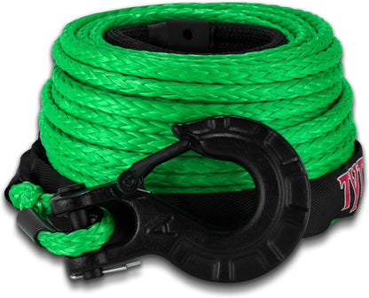 TYT Off-Road Winch Rope Kit - 3/16''x50', 8500 Lbs Green Synthetic Cable with Protective Sheath, Heavy-Duty Hook, Safety Pull Strap & Rubber Stopper Ideal for 4WD ATV UTV Vehicles, (JPS31650G)