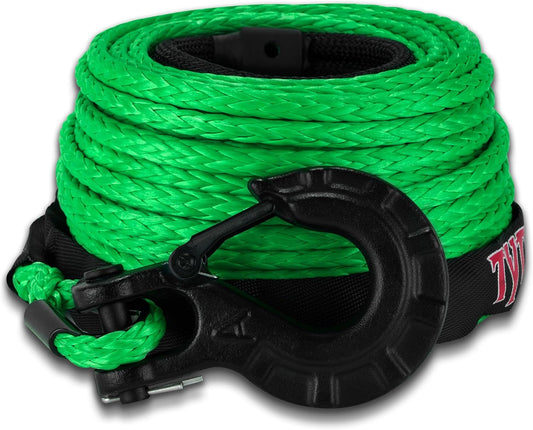 TYT Off-Road Winch Rope Kit - 3/16''x50', 8500 Lbs Green Synthetic Cable with Protective Sheath, Heavy-Duty Hook, Safety Pull Strap & Rubber Stopper Ideal for 4WD ATV UTV Vehicles, (JPS31650G)