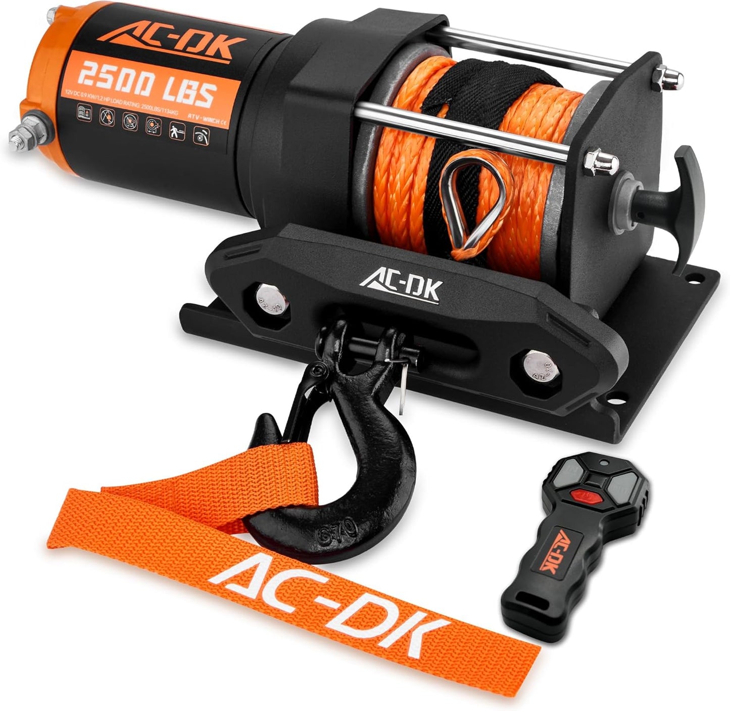 AC-DK 12V 2000lb|2500lb|3500lb|4500lb|5500lb. ATV/UTV Electric Winch, Off-Road Synthetic Rope Winch for Trailer Boat RV Towing Winches, ATV/UTV Winch with Big Yellow Wired Remote and Winch Mounting Plate