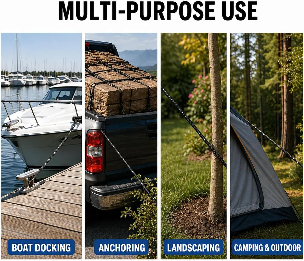 Boat Dock Lines 1/2" x 15' - Double Braided Nylon Boat Ropes for Docking with 12" Loop,Marine-Grade High Strength Boat Lines Dock Rope,Premium Marine Rope Mooring Lines,Easy Handling - 4 Pack