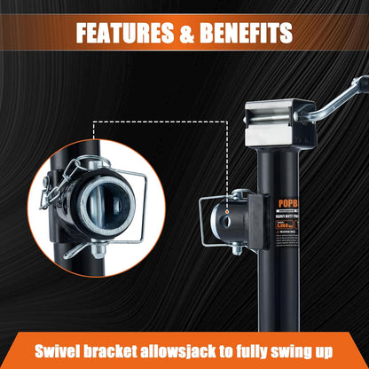 5000lb Weld-on Pipe Swivel Trailer Jack, 10" Vertical Travel Trailer Tongue Jack, Suitable for RVs, Boats, Horse Trailers and Multi-Purpose Trailers