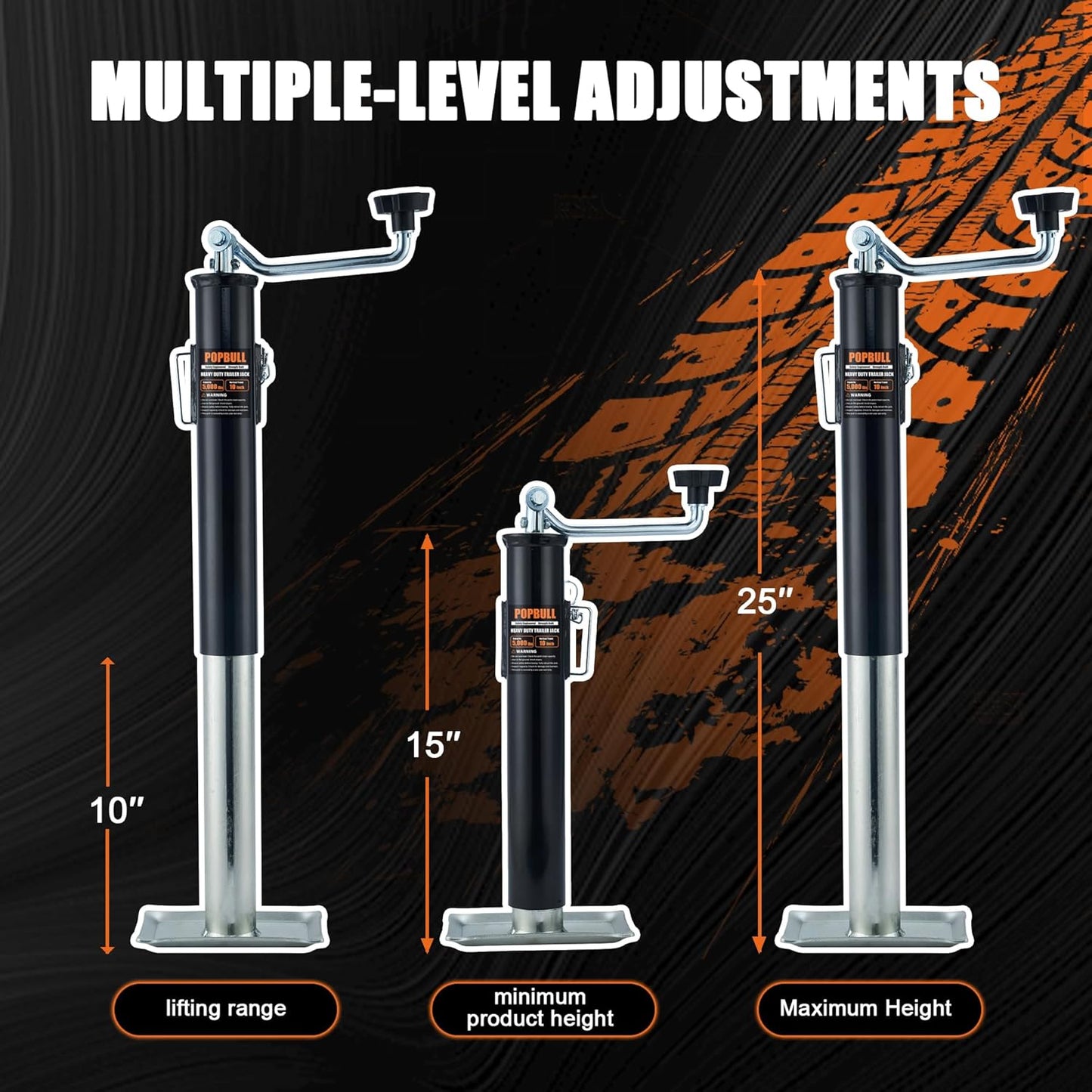 5000 lb Weld-on Pipe Swivel Trailer Jack, 10" Lift Trailer Jack with Footplate, Suitable for RVs, Boats, Multi-Purpose Trailers, and Camping Trailers