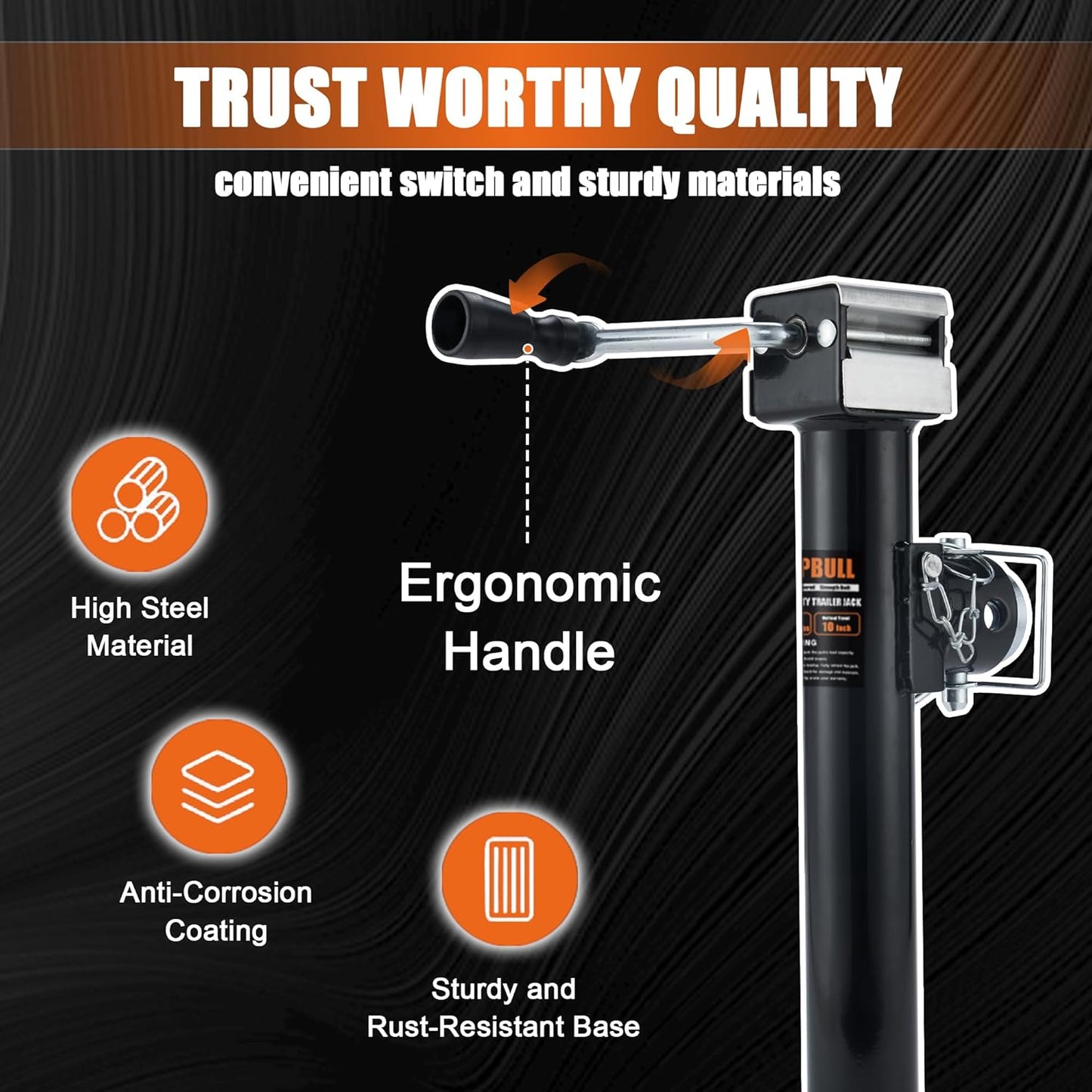 5000lb Weld-on Pipe Swivel Trailer Jack, 10" Vertical Travel Trailer Tongue Jack, Suitable for RVs, Boats, Horse Trailers and Multi-Purpose Trailers