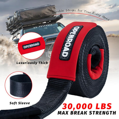OPENROAD 3" x30ft Recovery Tow Strap – 30,000LB Break Strength Heavy-Duty Towing Strap for Trucks, Jeep & UTV – 30ft Extra-Length Off-Road Recovery Rope with Compact Storage Bag