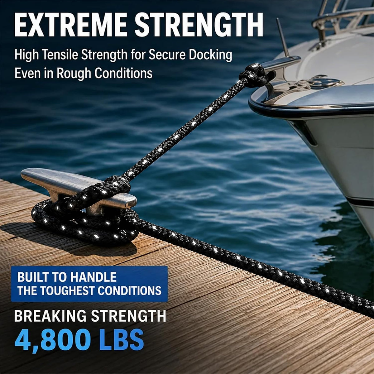 Boat Dock Lines 1/2" x 15' - Double Braided Nylon Boat Ropes for Docking with 12" Loop,Marine-Grade High Strength Boat Lines Dock Rope,Premium Marine Rope Mooring Lines,Easy Handling - 4 Pack