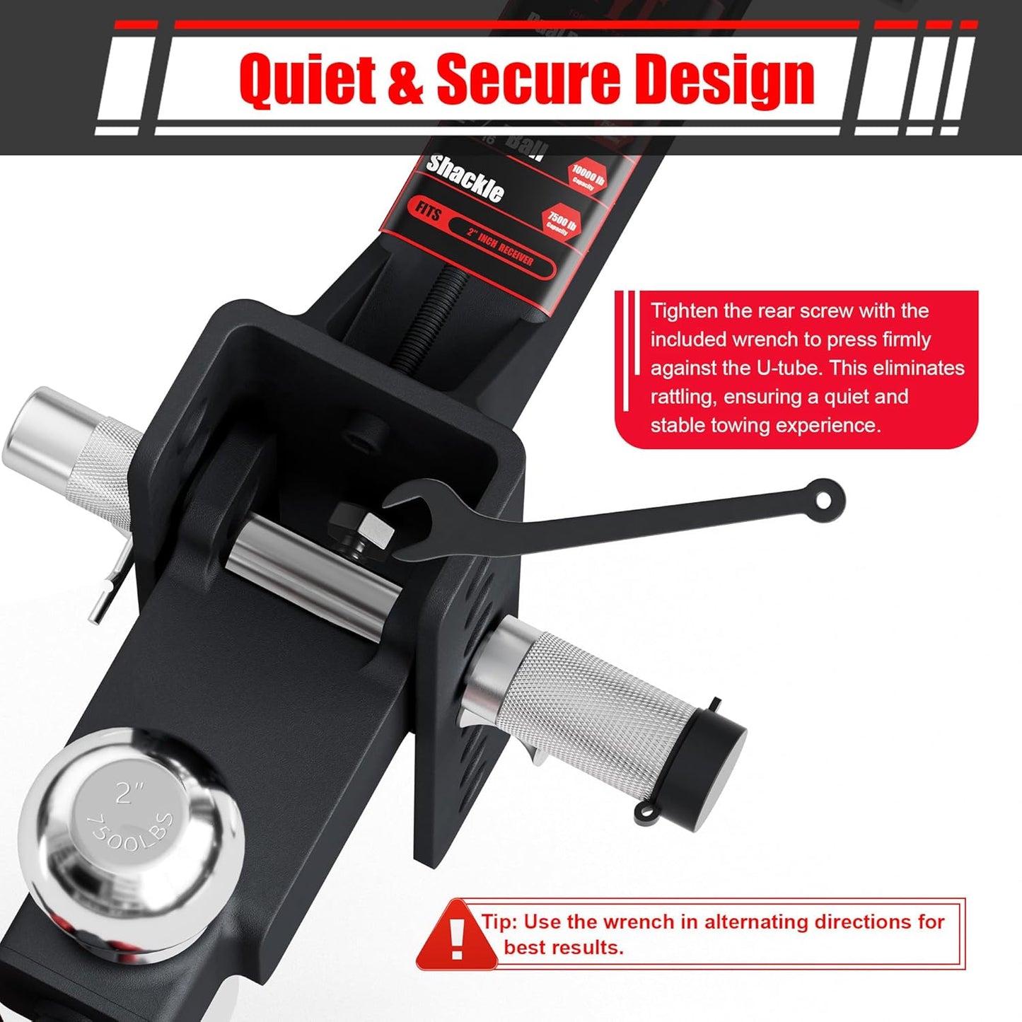 TYT Adjustable Trailer Hitch Ball Mount with Lock&Pin&Rotatable Tow Shackle, Fits 2-in Receiver, 2-in, 2-5/16-in Hitch Ball