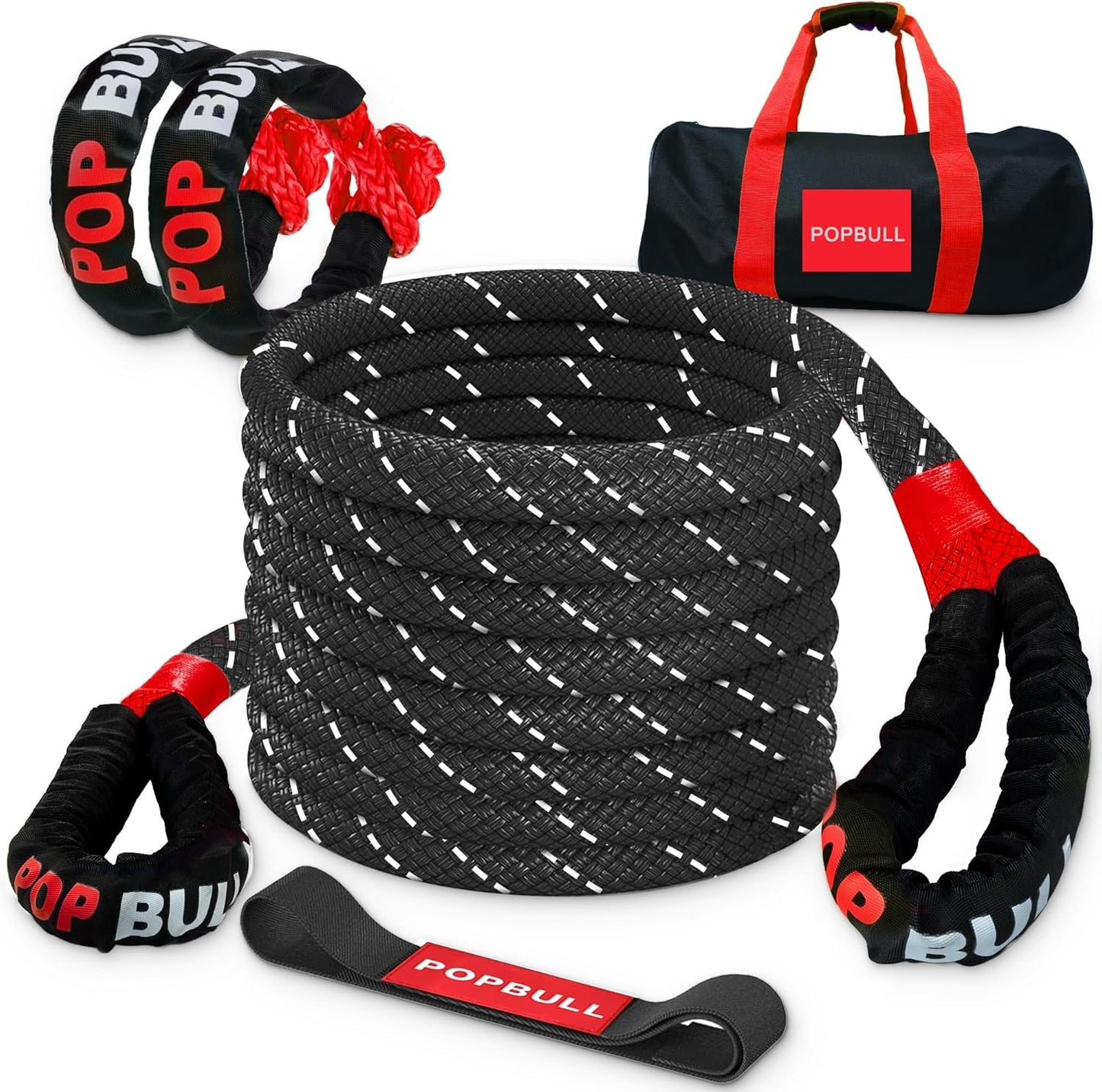 Kinetic Recovery Rope, Snatch Strap, Heavy Duty Stretch Nylon Towing Ropes with 2pcs Soft Shackles for Offroad Vehicle, Jeep, SUV, ATV, Tractor Elastic Ropes Kit