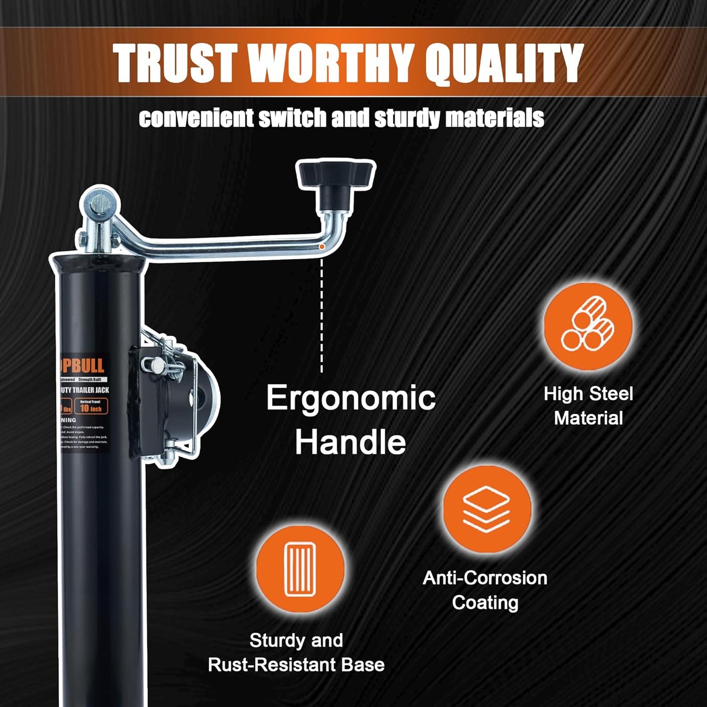 5000 lb Weld-on Pipe Swivel Trailer Jack, 10" Lift Trailer Jack with Footplate, Suitable for RVs, Boats, Multi-Purpose Trailers, and Camping Trailers