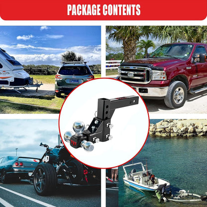 TYT Adjustable Trailer Hitch Ball Mount, Tri-Ball (1-7/8'' X 2'' X 2-5/16''), Fits 2'' Receiver