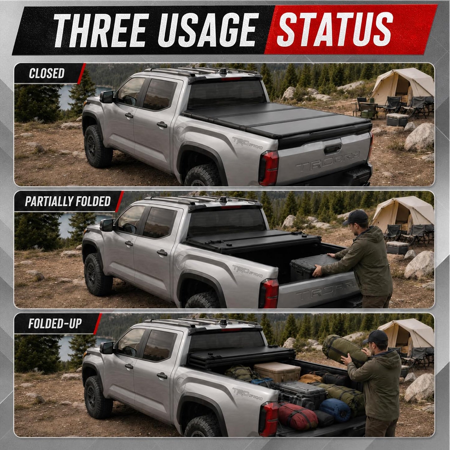 OPENROAD Hard Folding Truck Bed Tonneau Cover Compatible with Toyota Tacoma (2024-2026)-5ft(60") Bed, Aluminum Tri Fold Pickup Bed Cover, Easy Installation, Weather Resistant, Waterproof