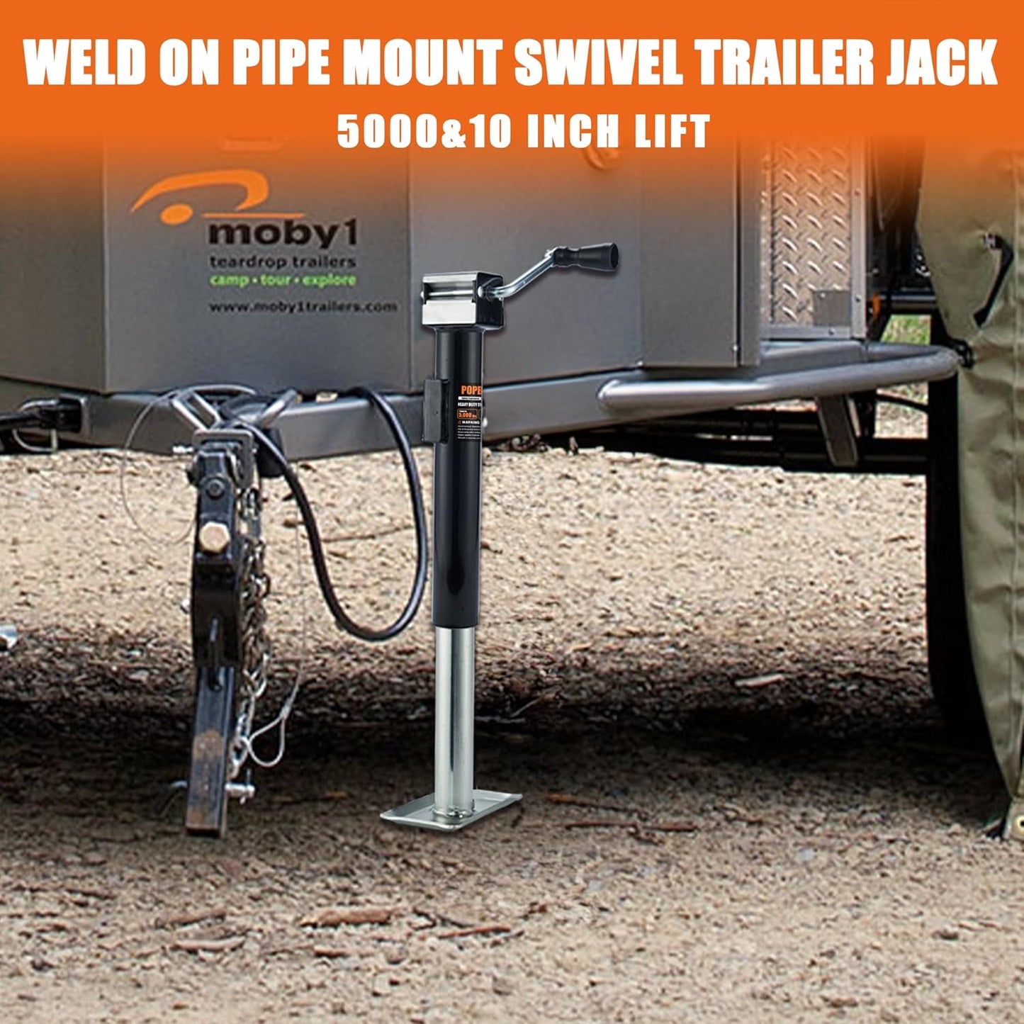 5000lb Weld-on Pipe Swivel Trailer Jack, 10" Vertical Travel Trailer Tongue Jack, Suitable for RVs, Boats, Horse Trailers and Multi-Purpose Trailers