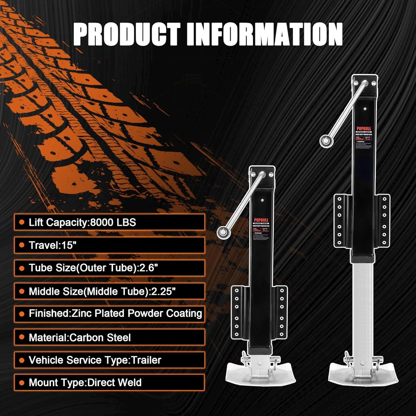 8000lbs Heavy Duty Trailer Jack, 30" Lift Swivel Bolt-on Trailer Jack with Adjustable Drop Leg for RVs, Utility Trailers, and Yachts