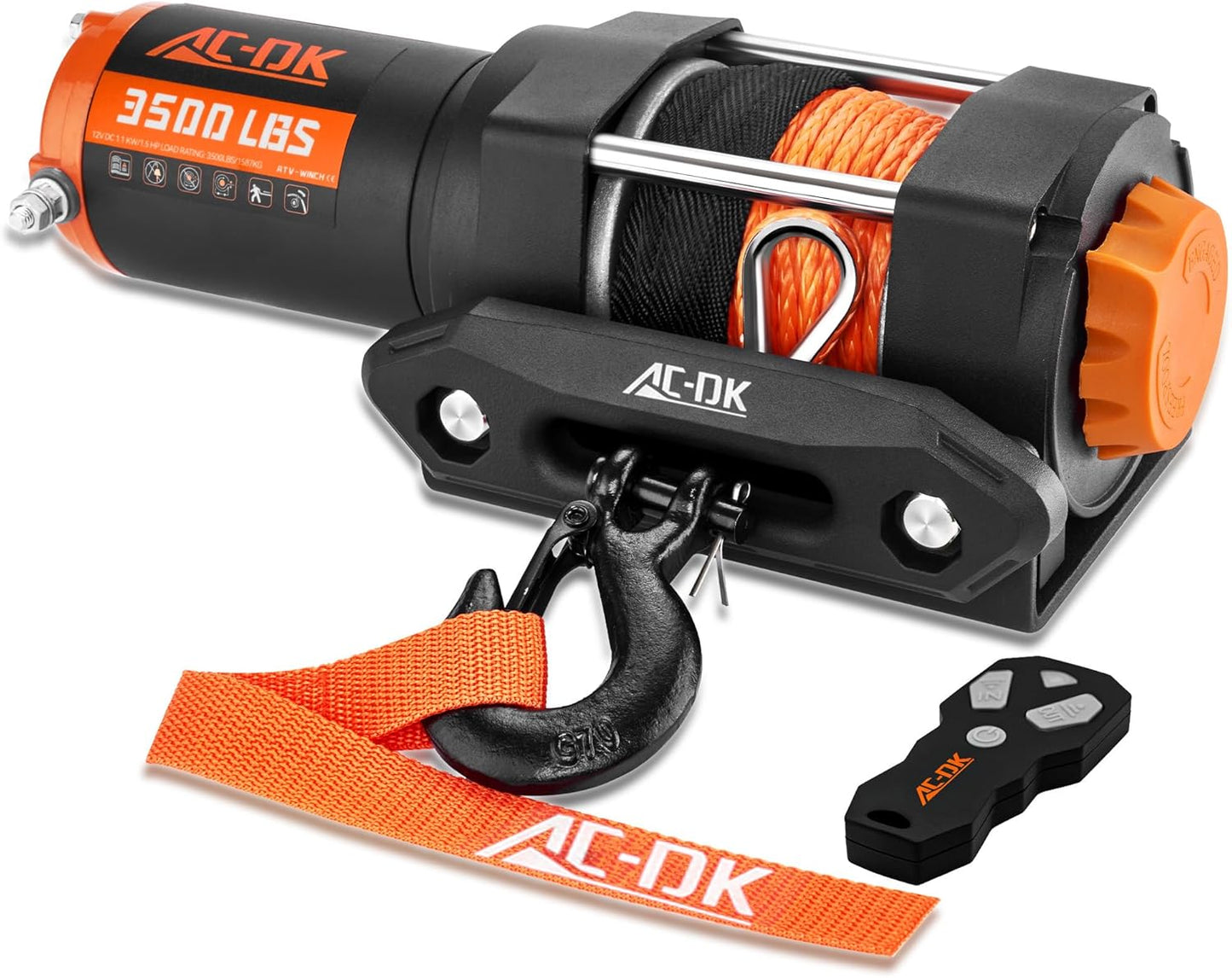 AC-DK 12V 2000lb|2500lb|3500lb|4500lb|5500lb. ATV/UTV Electric Winch, Off-Road Synthetic Rope Winch for Trailer Boat RV Towing Winches, ATV/UTV Winch with Big Yellow Wired Remote and Winch Mounting Plate