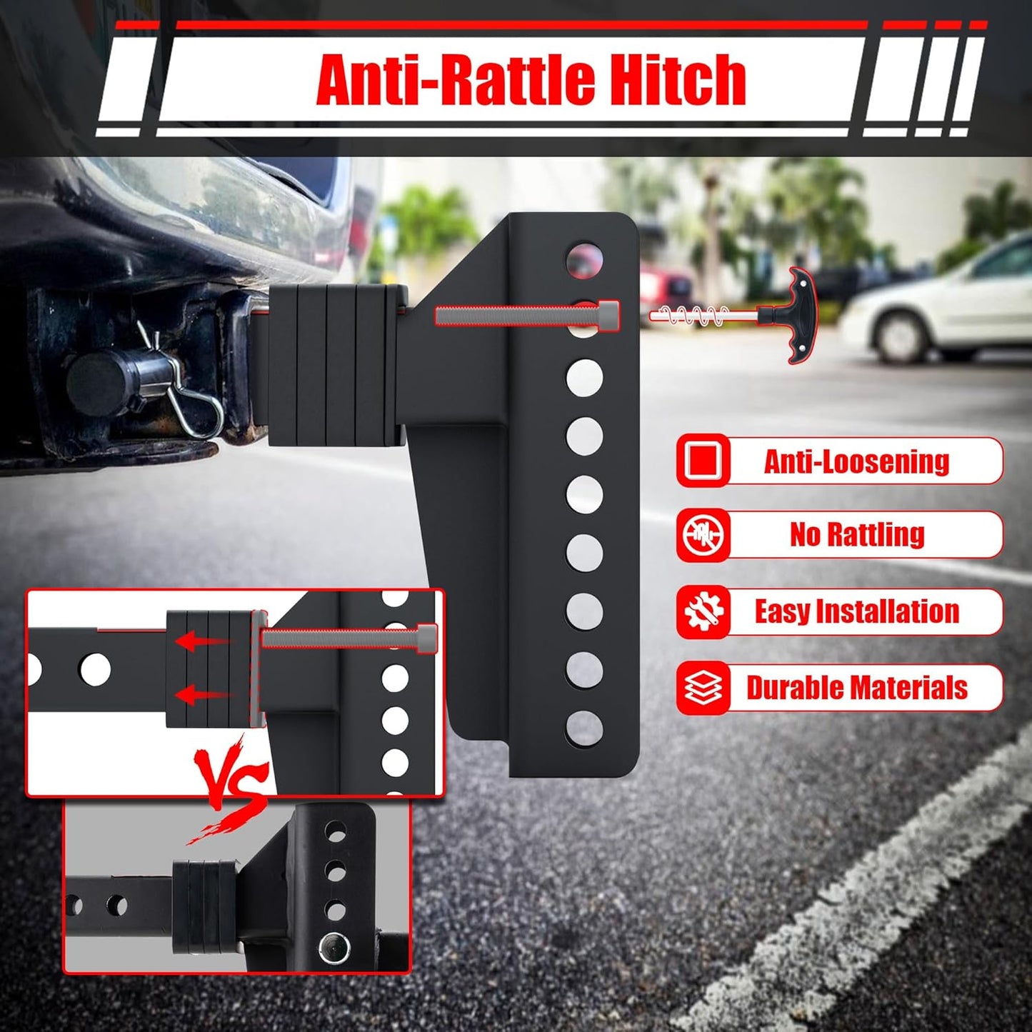 TYT Adjustable Trailer Hitch Ball Mount with Lock&Pin&Rotatable Tow Shackle, Fits 2-in Receiver, 2-in, 2-5/16-in Hitch Ball