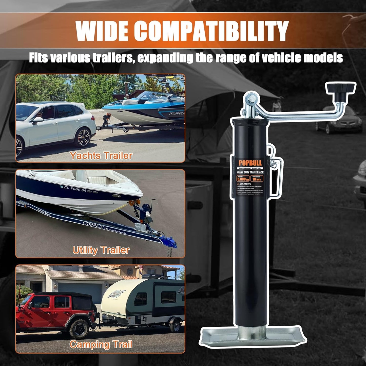 5000 lb Weld-on Pipe Swivel Trailer Jack, 10" Lift Trailer Jack with Footplate, Suitable for RVs, Boats, Multi-Purpose Trailers, and Camping Trailers