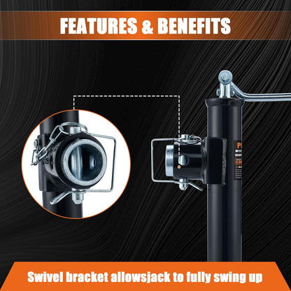 5000 lb Weld-on Pipe Swivel Trailer Jack, 10" Lift Trailer Jack with Footplate, Suitable for RVs, Boats, Multi-Purpose Trailers, and Camping Trailers