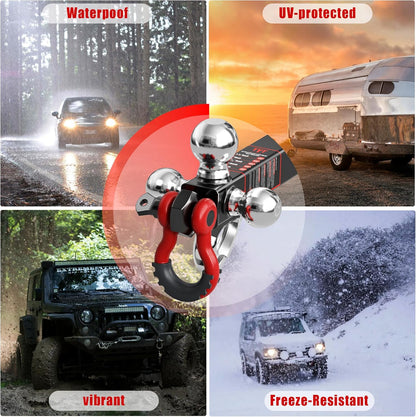 TYT Tri Ball Hitch Trailer Mount With Locks, Tow Hook & Clevis Shackle, Fits 2 Inch Receiver With 2-5/16", 2", 1-7/8" Ball, Black