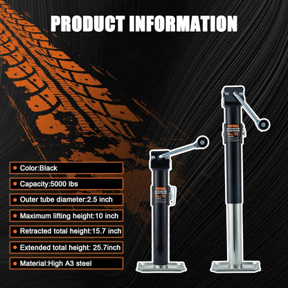 5000lb Weld-on Pipe Swivel Trailer Jack, 10" Vertical Travel Trailer Tongue Jack, Suitable for RVs, Boats, Horse Trailers and Multi-Purpose Trailers