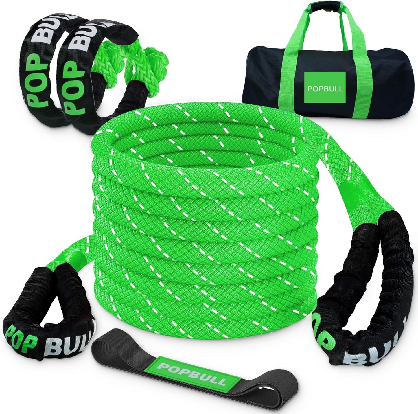 Kinetic Recovery Rope, Snatch Strap, Heavy Duty Stretch Nylon Towing Ropes with 2pcs Soft Shackles for Offroad Vehicle, Jeep, SUV, ATV, Tractor Elastic Ropes Kit